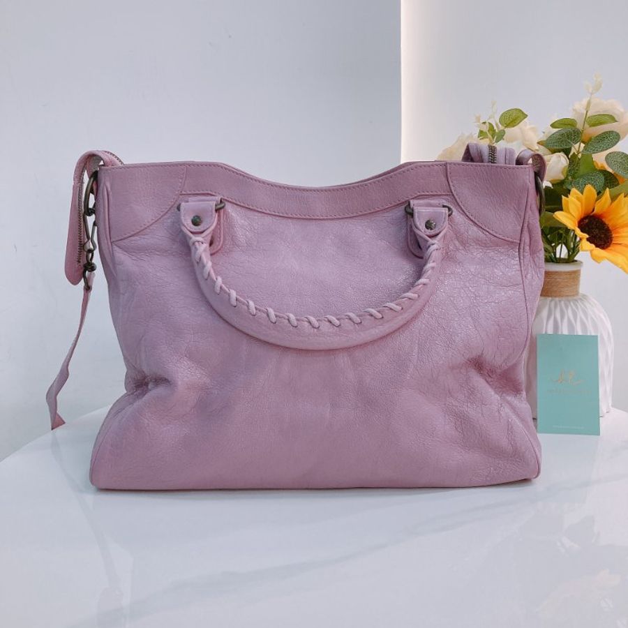 MS0782 Balenciaga 巴黎世家經典城市單肩包包 City Bag 33cm Lambskin Rose Berlingot x PHW-1