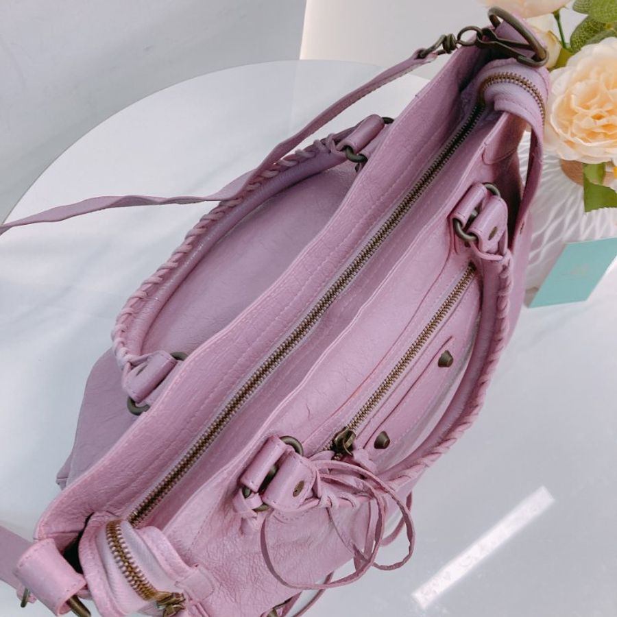 MS0782 Balenciaga 巴黎世家經典城市單肩包包 City Bag 33cm Lambskin Rose Berlingot x PHW-9