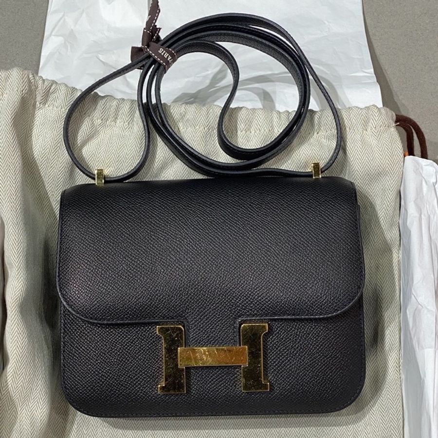 愛馬仕 Hermes 康康19 黑金epsom 皮-3