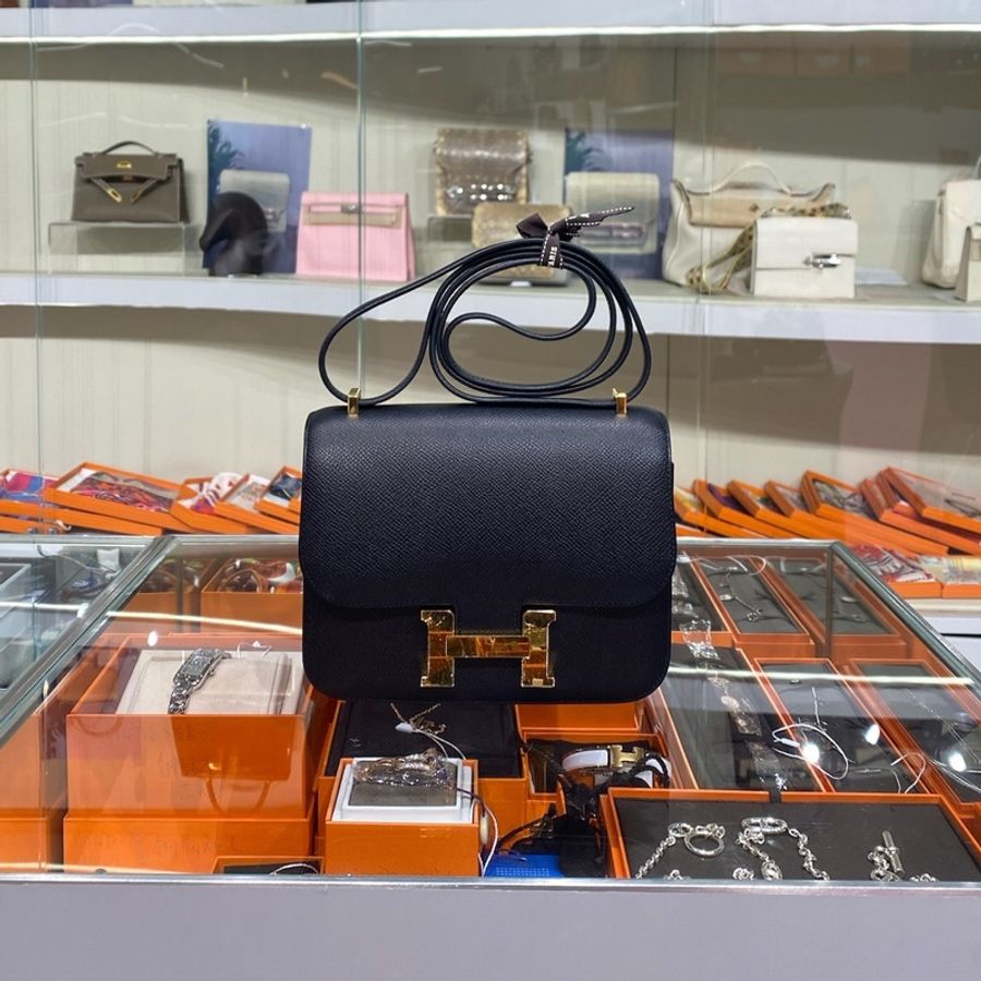 愛馬仕 Hermes 康康19 黑金epsom 皮-4