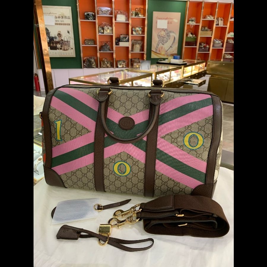 GUCCI老花Logo彩色幾何印花秀場限定旅行包-1