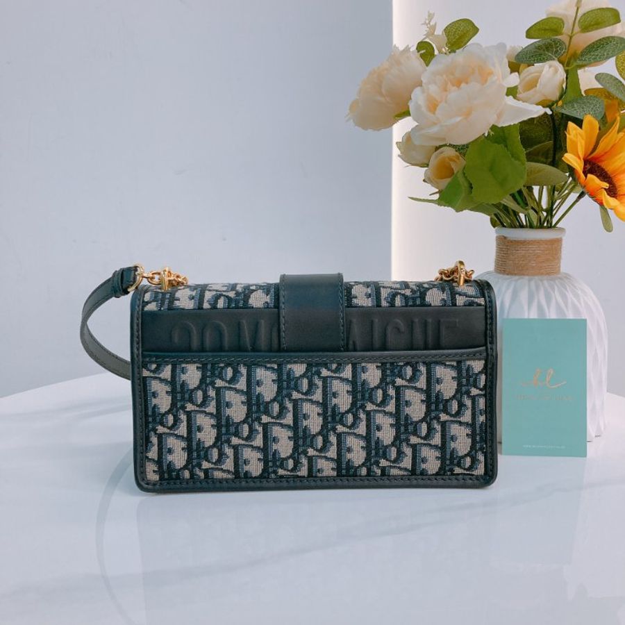 MS0783 Christian Dior 迪奧經典提花紋鍊帶包包 30 Montaigne East-West Bag With Chain Oblique Blue-1