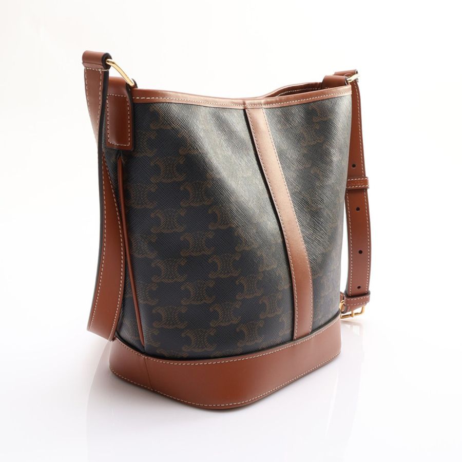 棕色 Triomphe 帆布 水桶包 肩背包 內標斷裂【CELINE 賽琳】 191442CAS.04LU-1