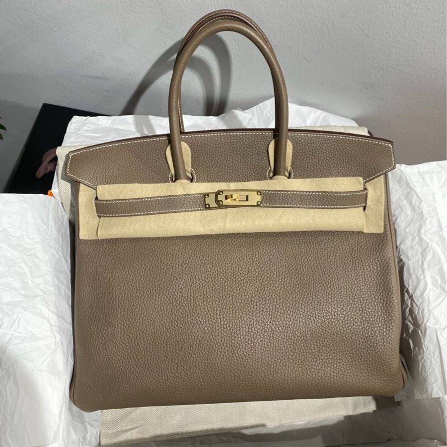 99新Hermès愛馬仕 Birkin35 大象灰 金扣togo 鑰匙鎖-2
