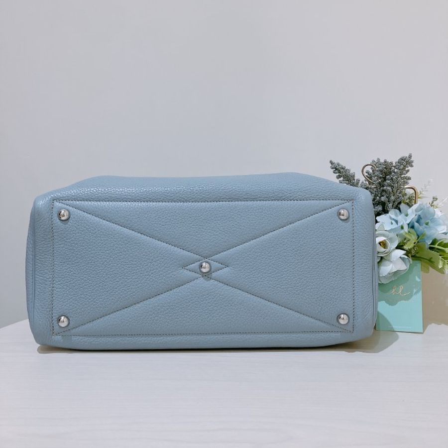 TK2103 愛馬任 容量大 手提袋 Hermes Victoria 35 Bleu Lin J7 HandBag #Stamp Square Q-6