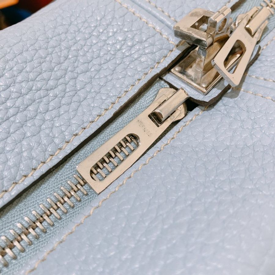 TK2103 愛馬任 容量大 手提袋 Hermes Victoria 35 Bleu Lin J7 HandBag #Stamp Square Q-15