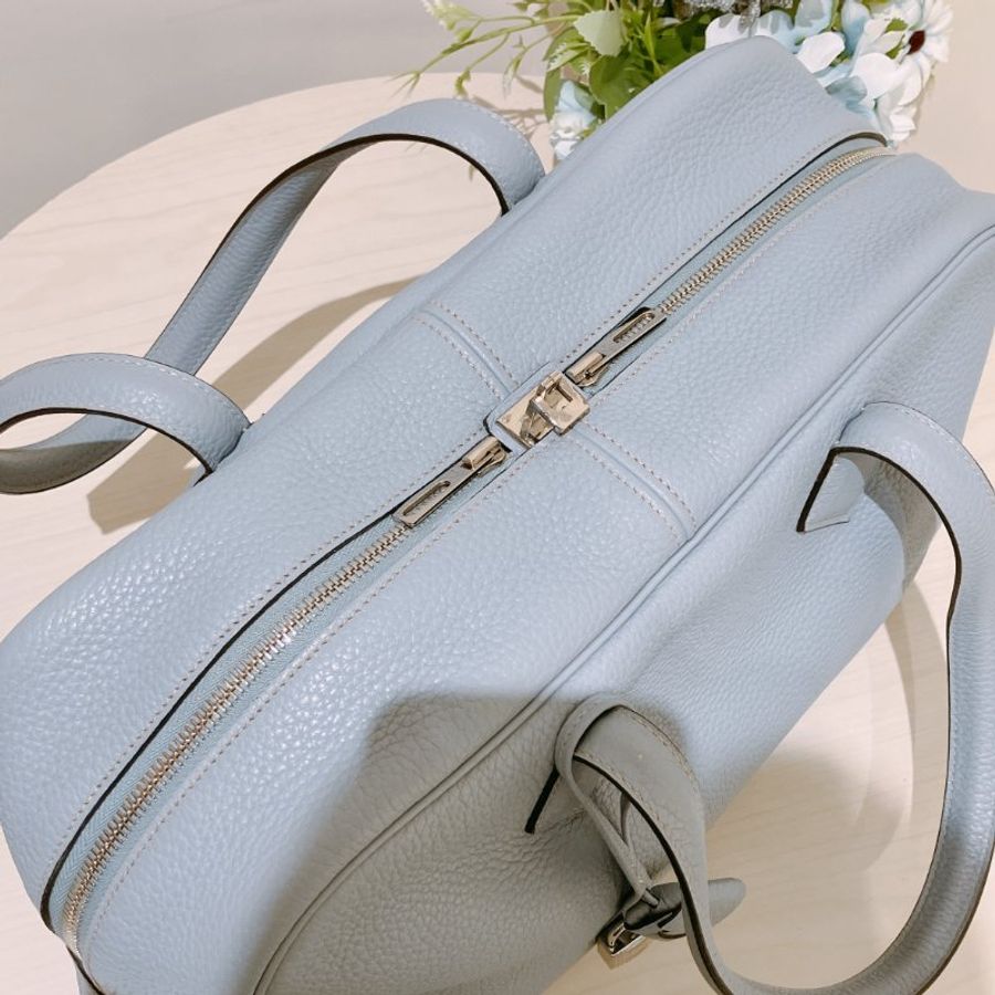 TK2103 愛馬任 容量大 手提袋 Hermes Victoria 35 Bleu Lin J7 HandBag #Stamp Square Q-20