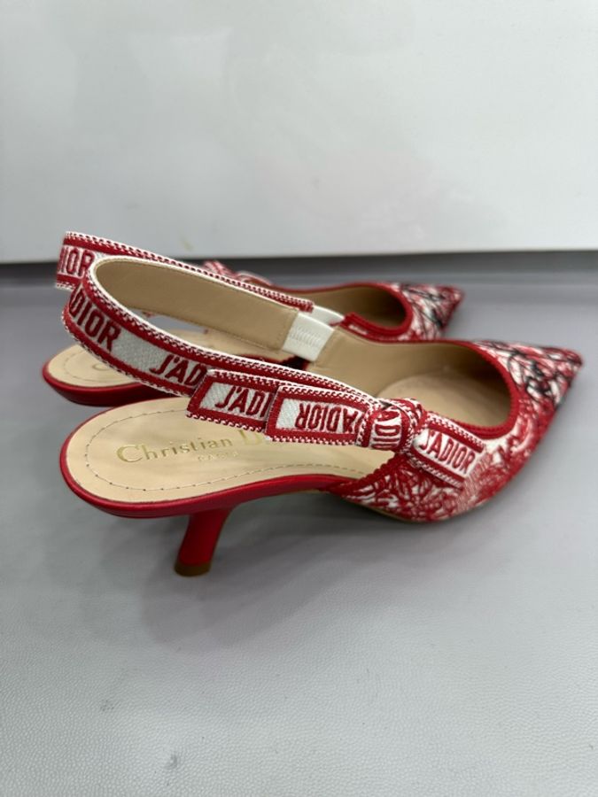Dior迪奧jadior系列七夕限定紅色刺繡尖頭高跟鞋,紅白,38.5碼 閒置-1