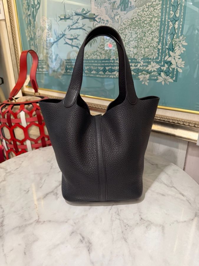 Hermes 89黑 T/C皮Picotin22銀釦手提包H060991-1