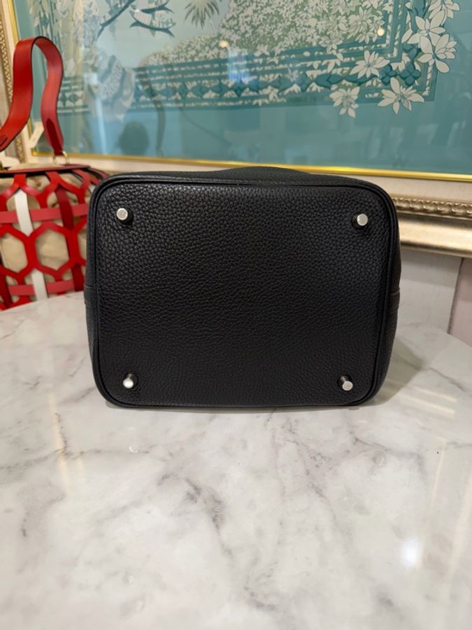Hermes 89黑 T/C皮Picotin22銀釦手提包H060991-4