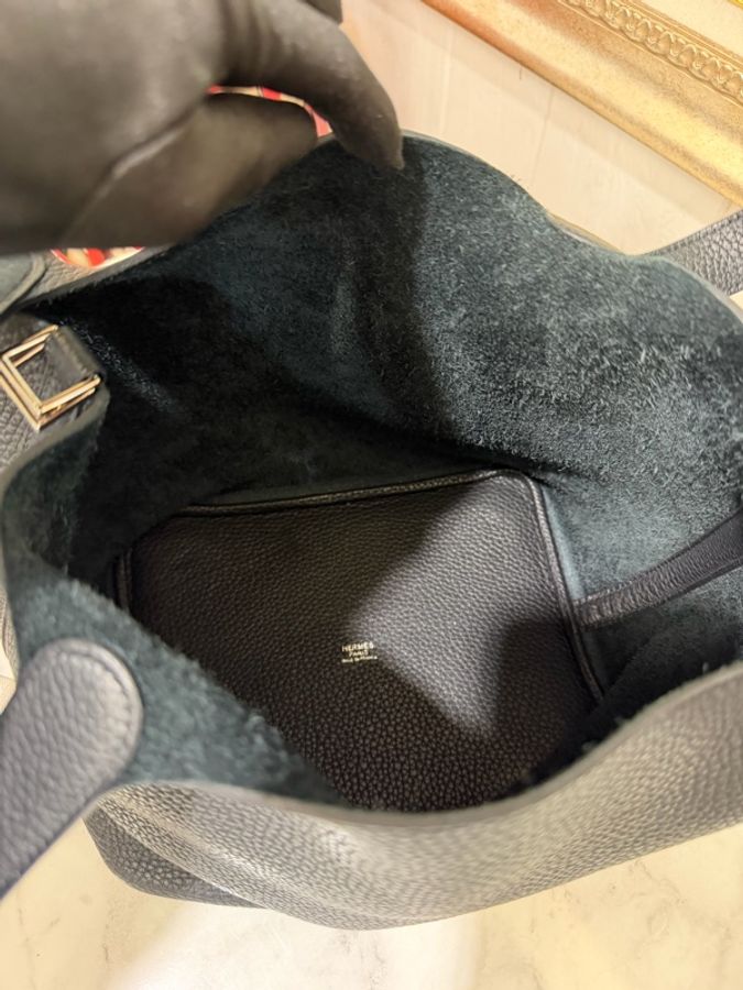 Hermes 89黑 T/C皮Picotin22銀釦手提包H060991-5