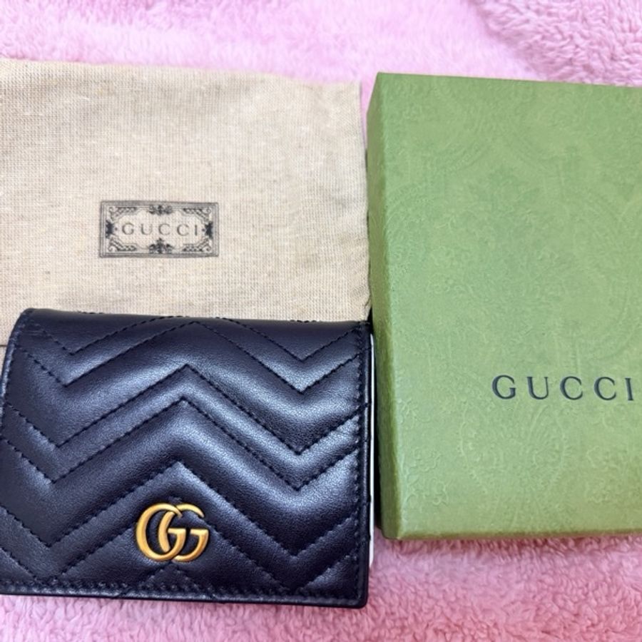 GUCCI 古馳 GG Marmont 經典金屬雙G 牛皮零錢包466492-0