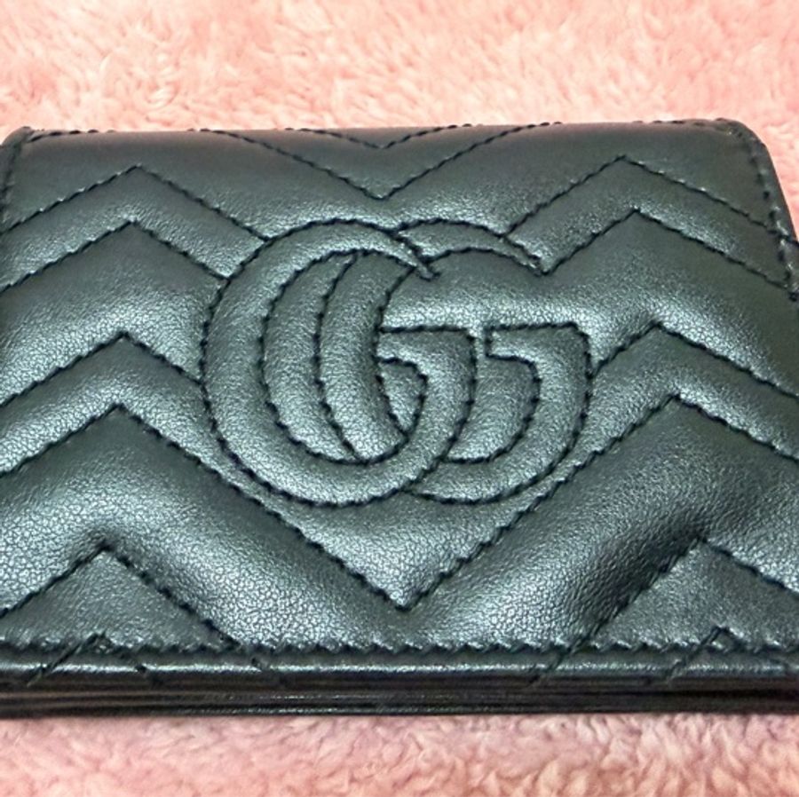 GUCCI 古馳 GG Marmont 經典金屬雙G 牛皮零錢包466492-6