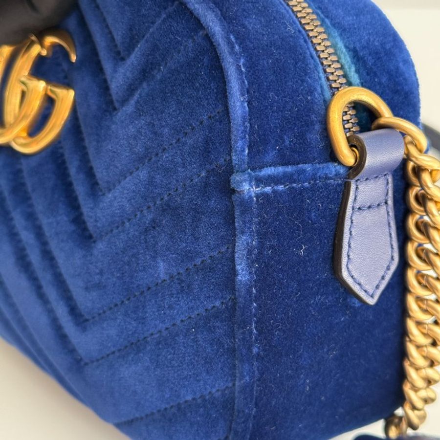 98新🆕 Gucci 古馳 GG Marmont 相機包 寶藍色絨布金釦-7