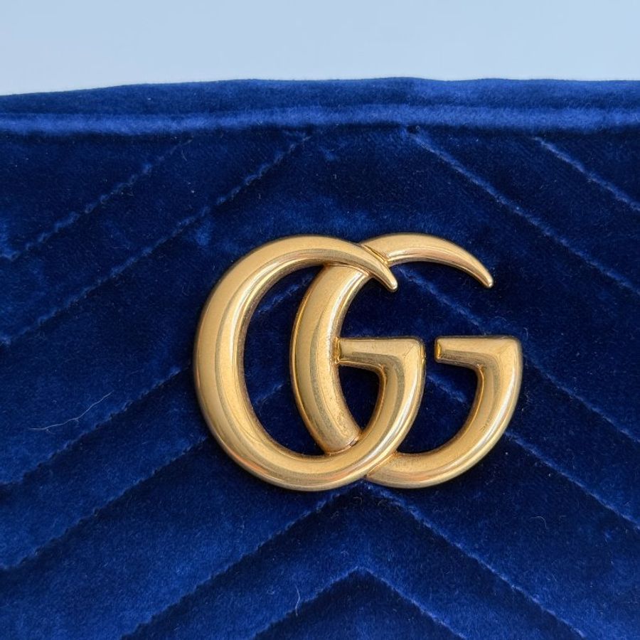 98新🆕 Gucci 古馳 GG Marmont 相機包 寶藍色絨布金釦-8
