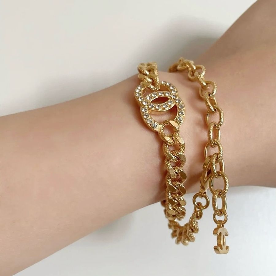 Chanel 香奈兒 24V 水鑽雙C復古金鏈條鎖骨鏈頸鏈 Choker-2