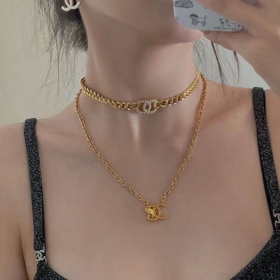Chanel 香奈兒 24V 水鑽雙C復古金鏈條鎖骨鏈頸鏈 Choker-3