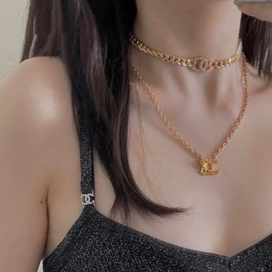 Chanel 香奈兒 24V 水鑽雙C復古金鏈條鎖骨鏈頸鏈 Choker-4
