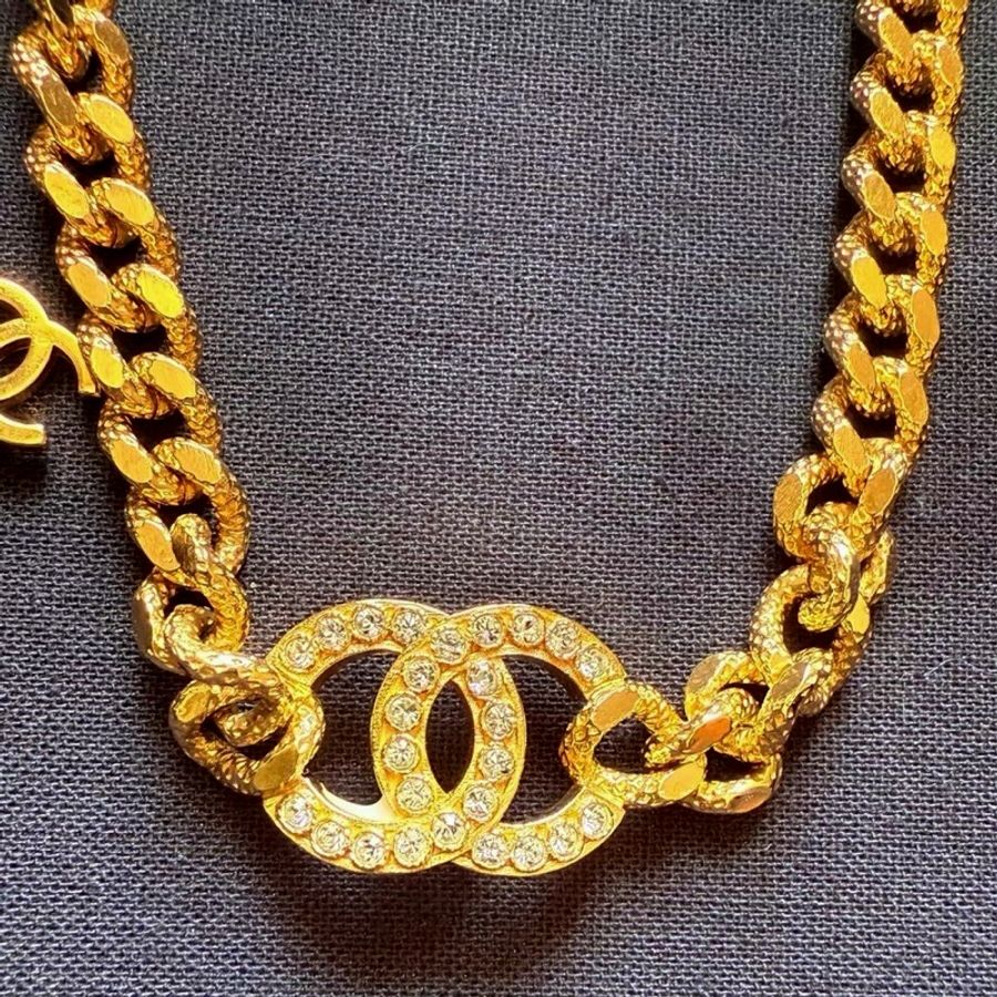 Chanel 香奈兒 24V 水鑽雙C復古金鏈條鎖骨鏈頸鏈 Choker-6