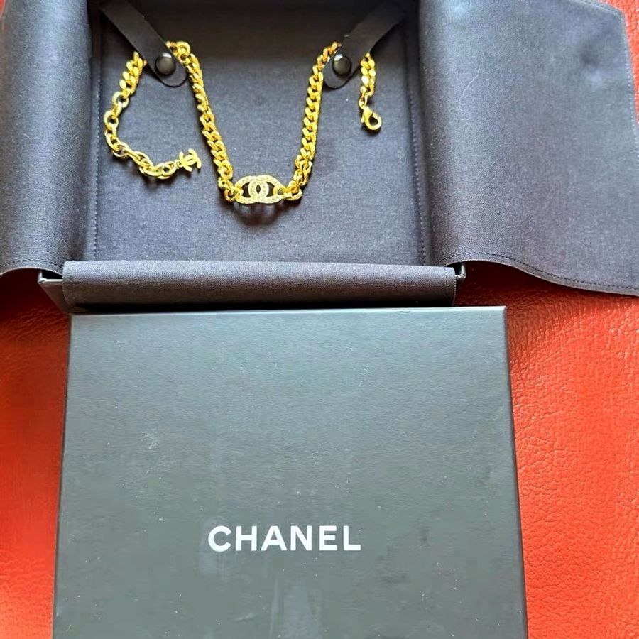 Chanel 香奈兒 24V 水鑽雙C復古金鏈條鎖骨鏈頸鏈 Choker-10