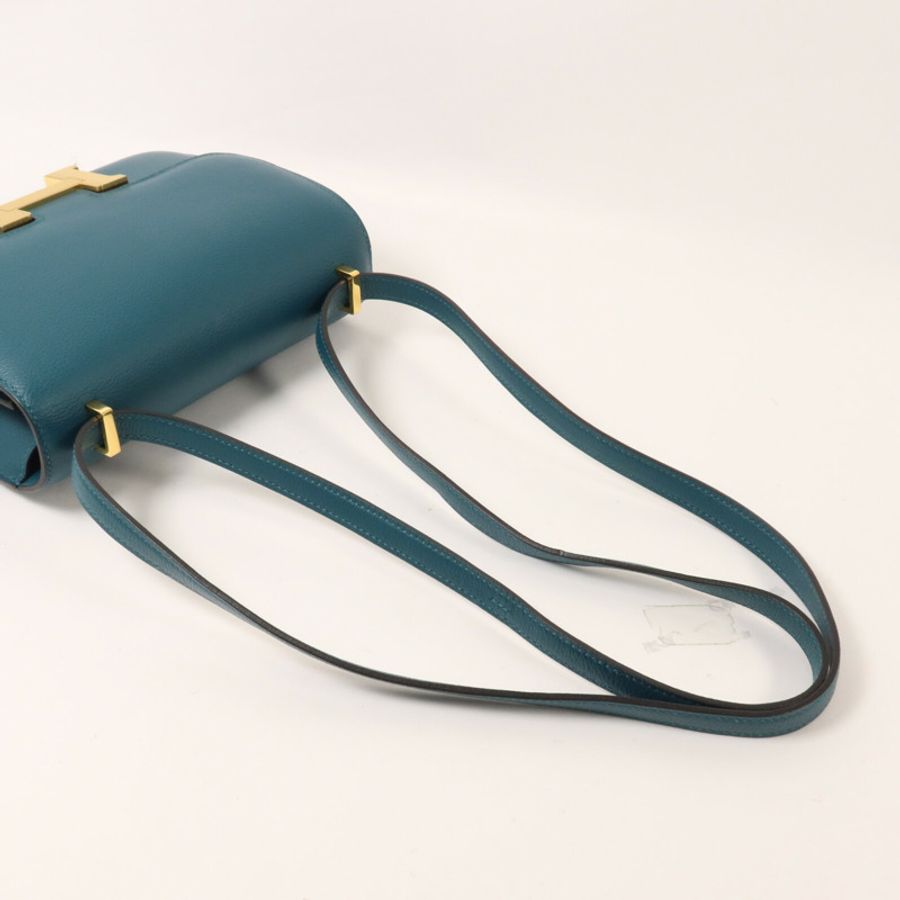 HERMES Evercolor皮革Constance Mini肩背袋Vert Bosphore-7