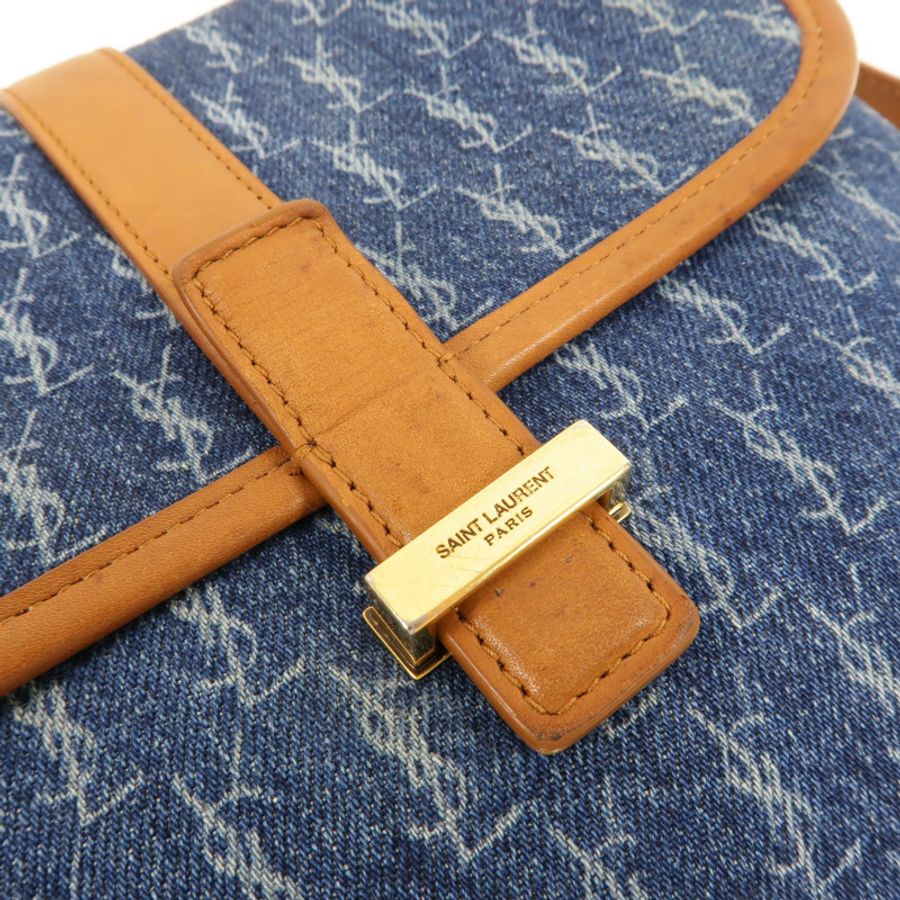 SAINT LAURENT Denim/牛皮皮革Le Monogram肩背袋-6