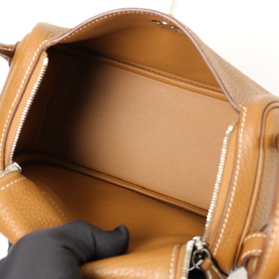 HERMES Clemence皮革Mini Lindy手挽肩背兩用袋Gold-4