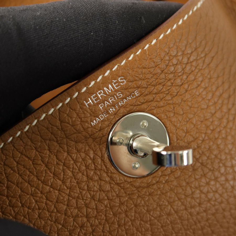 HERMES Clemence皮革Mini Lindy手挽肩背兩用袋Gold-5