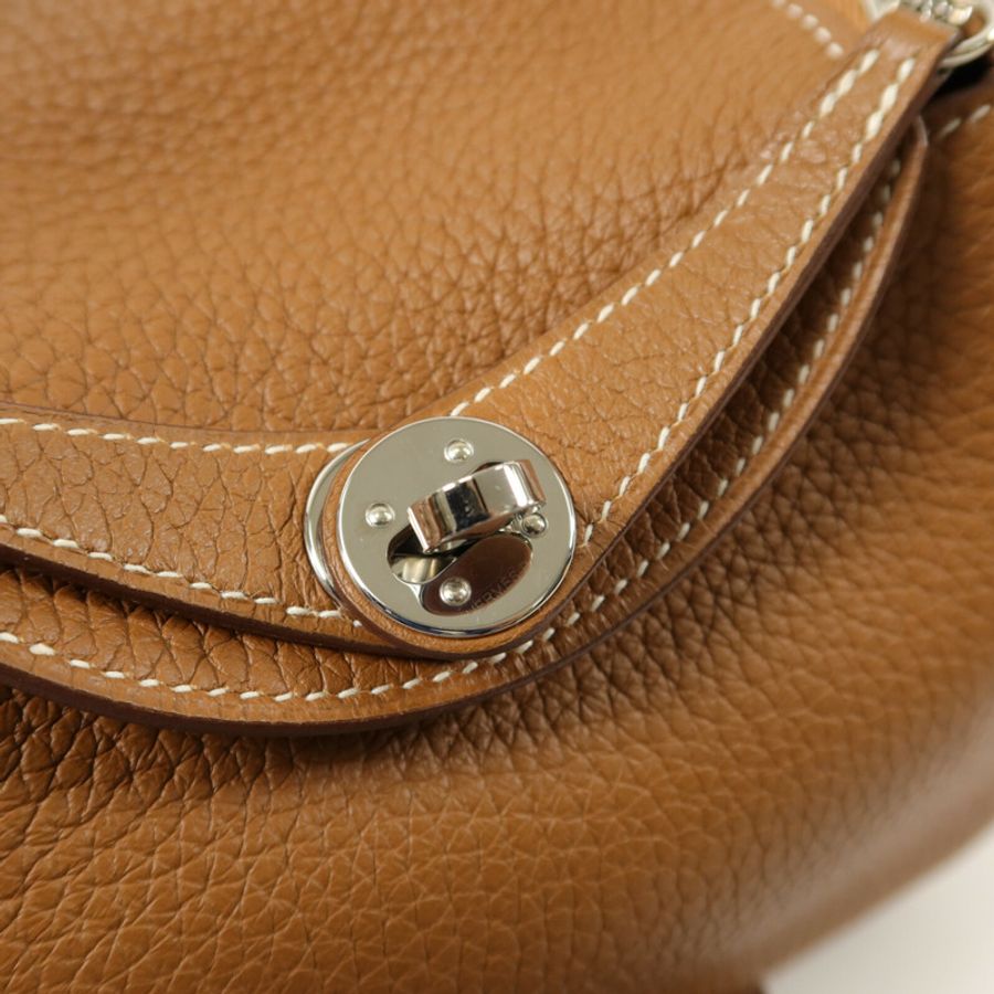 HERMES Clemence皮革Mini Lindy手挽肩背兩用袋Gold-8