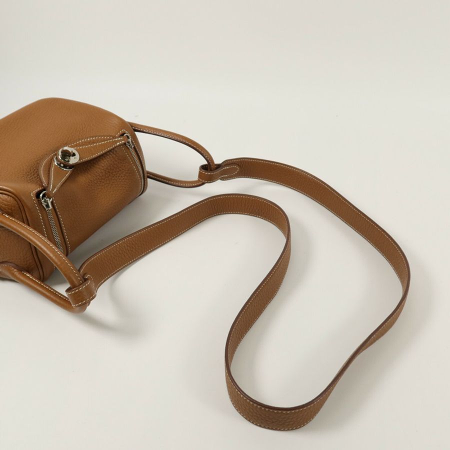 HERMES Clemence皮革Mini Lindy手挽肩背兩用袋Gold-9