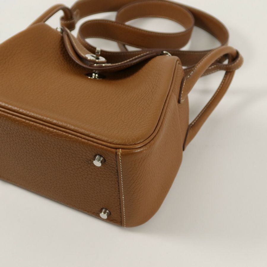 HERMES Clemence皮革Mini Lindy手挽肩背兩用袋Gold-10