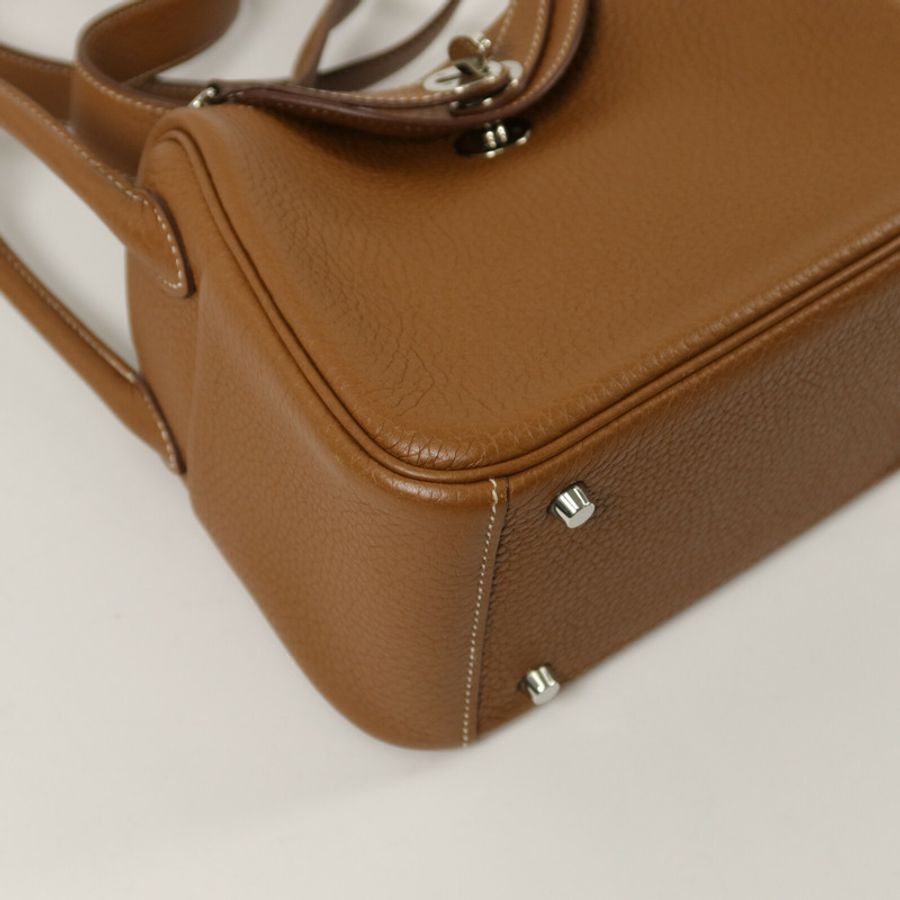 HERMES Clemence皮革Mini Lindy手挽肩背兩用袋Gold-11
