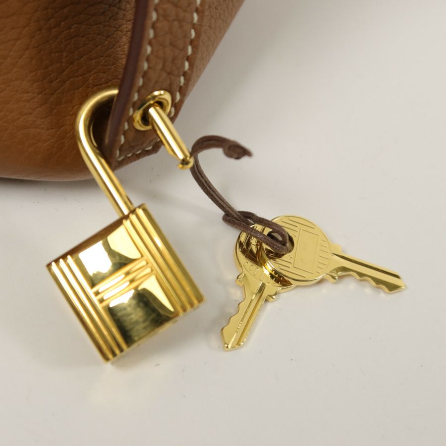 HERMES Clemence皮革Picotin PM手挽袋Gold-8