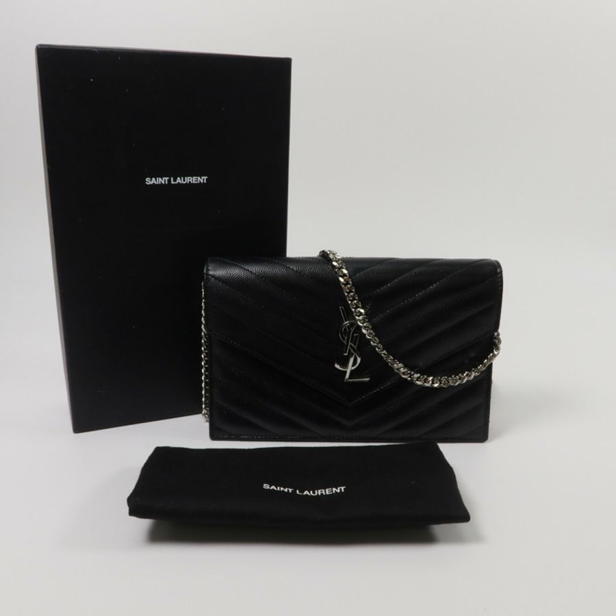 SAINT LAURENT 牛皮皮革Cassandra Envelope Chain Wallet鏈帶肩背袋-8