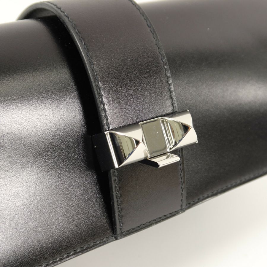 HERMES Box皮革Medor 23手拿包Noir-5
