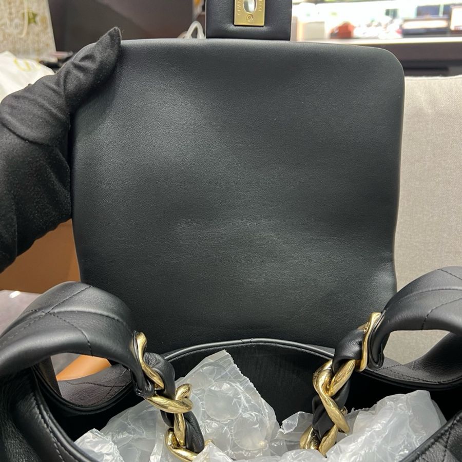 Chanel 香奈兒25K黑金hobo嬉皮包大號 芯片款 底長35cm配塵袋-8