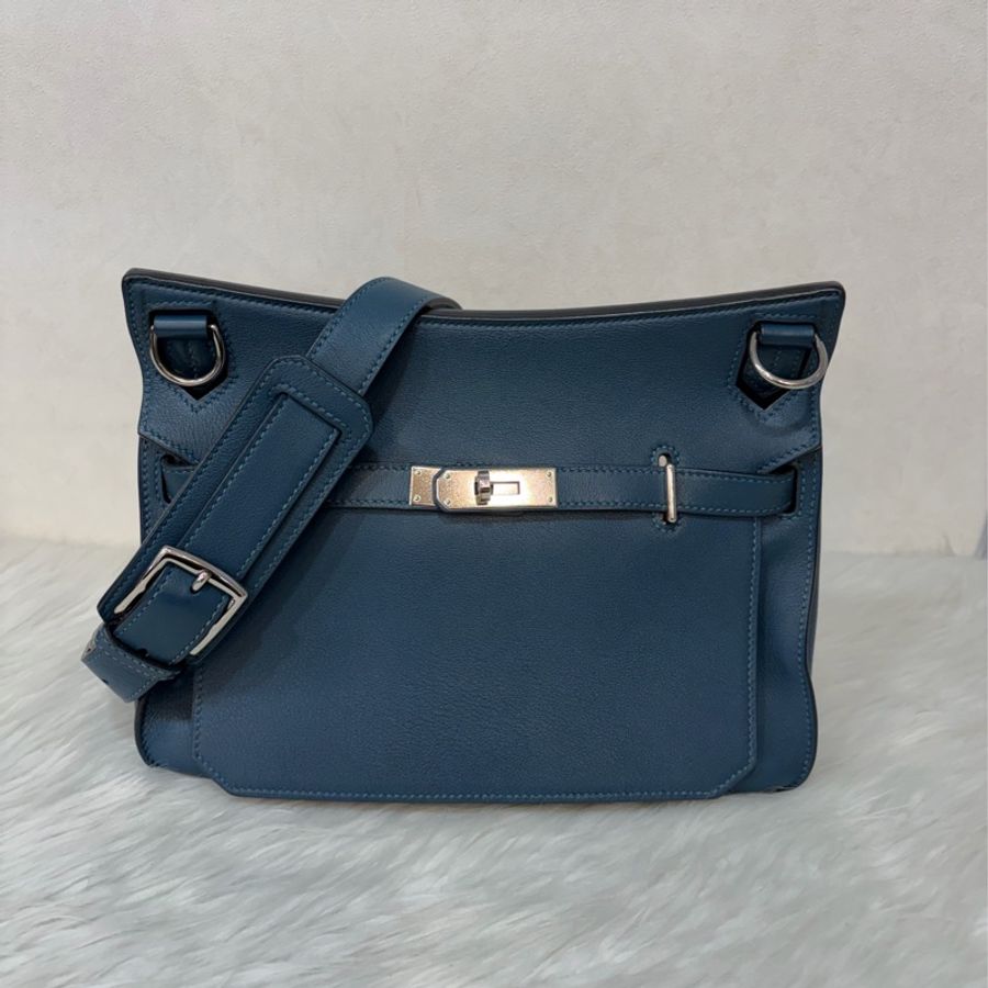 Hermes Jypsiere 28 霧霾藍 藍色 牛皮 銀釦 吉普賽 斜背包-0