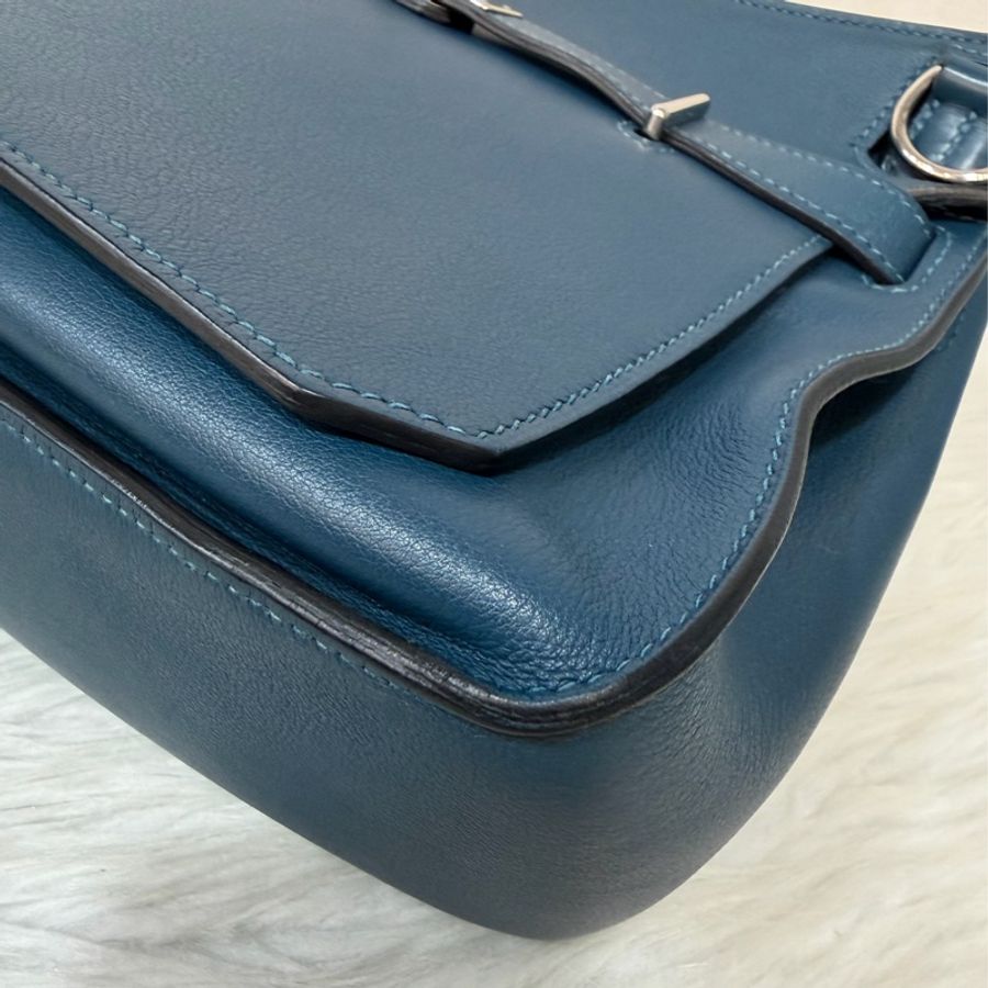 Hermes Jypsiere 28 霧霾藍 藍色 牛皮 銀釦 吉普賽 斜背包-11