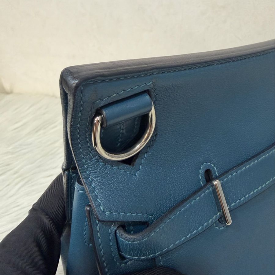 Hermes Jypsiere 28 霧霾藍 藍色 牛皮 銀釦 吉普賽 斜背包-15