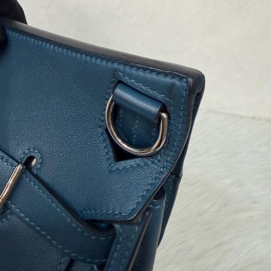Hermes Jypsiere 28 霧霾藍 藍色 牛皮 銀釦 吉普賽 斜背包-17