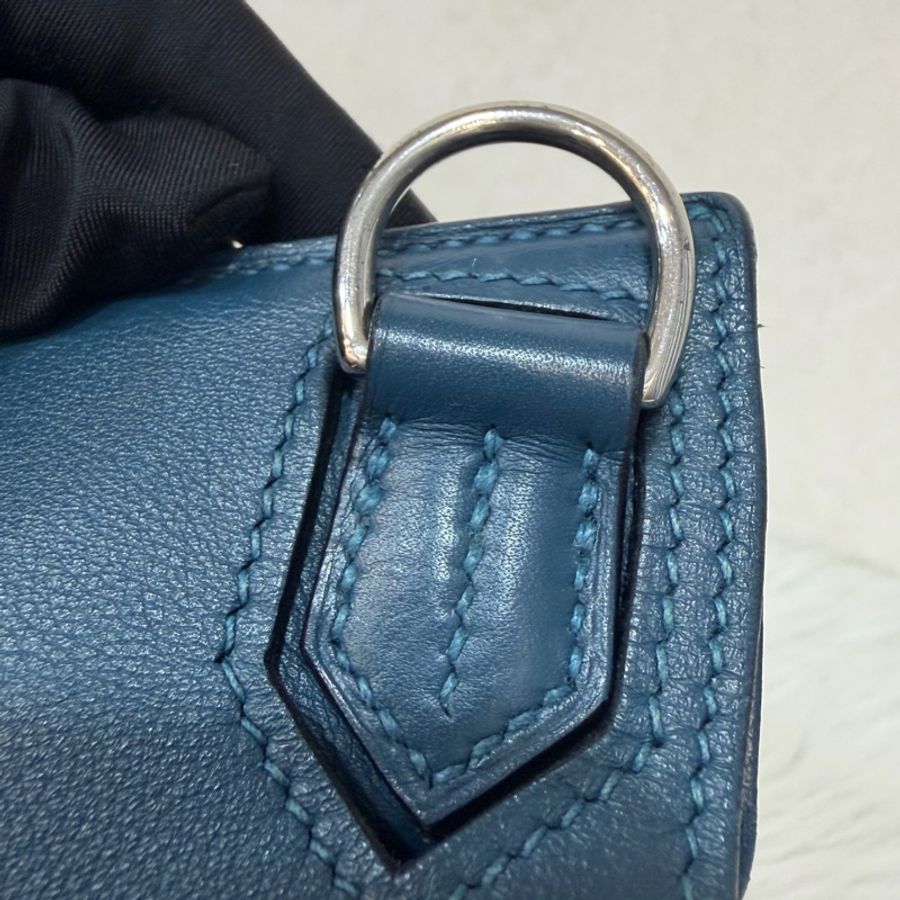 Hermes Jypsiere 28 霧霾藍 藍色 牛皮 銀釦 吉普賽 斜背包-22
