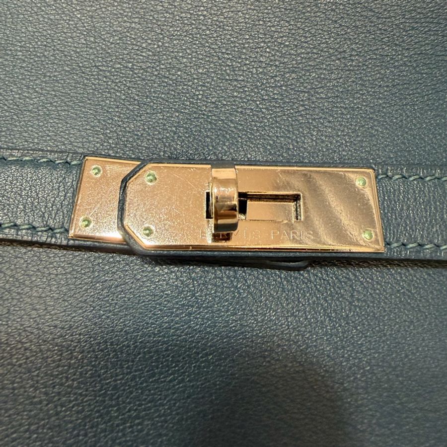 Hermes Jypsiere 28 霧霾藍 藍色 牛皮 銀釦 吉普賽 斜背包-23