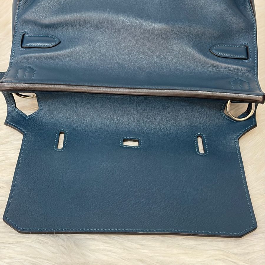 Hermes Jypsiere 28 霧霾藍 藍色 牛皮 銀釦 吉普賽 斜背包-24