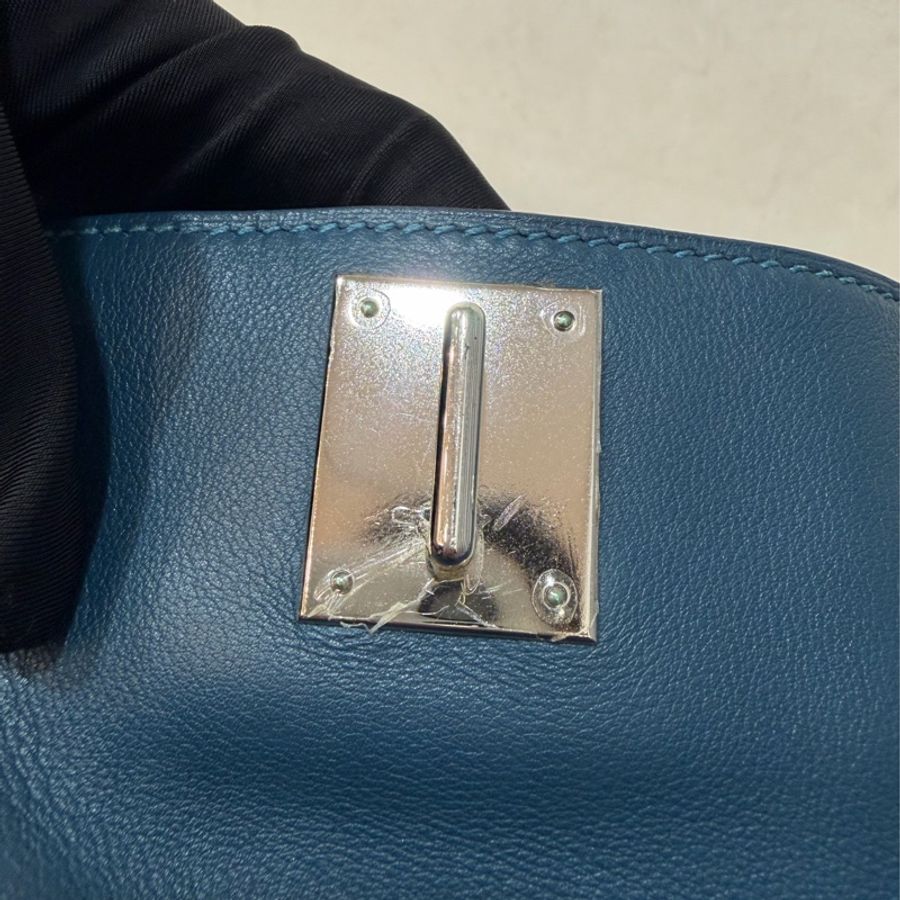 Hermes Jypsiere 28 霧霾藍 藍色 牛皮 銀釦 吉普賽 斜背包-30