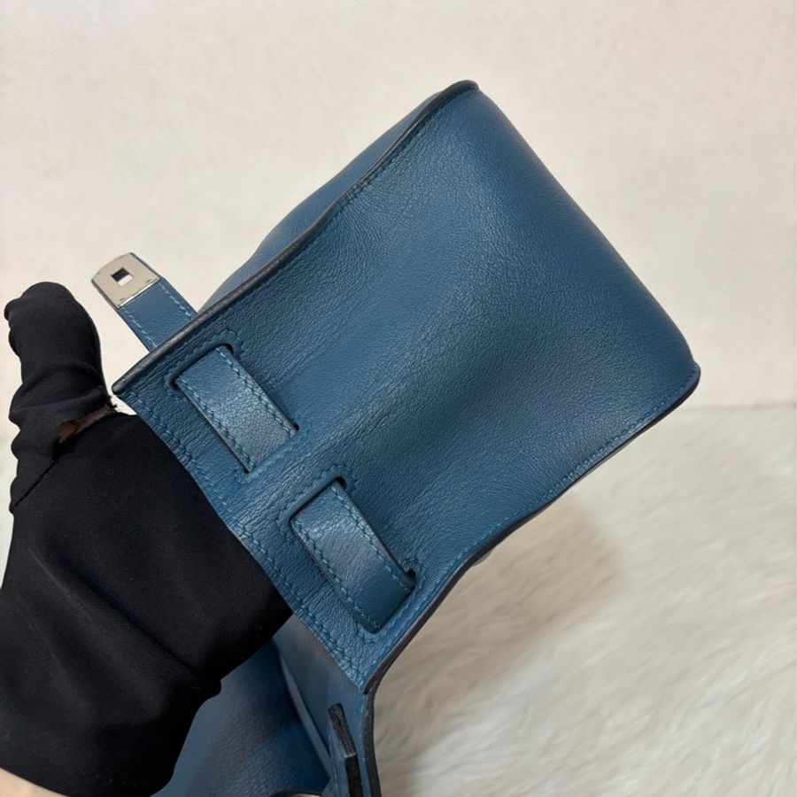 Hermes Jypsiere 28 霧霾藍 藍色 牛皮 銀釦 吉普賽 斜背包-35