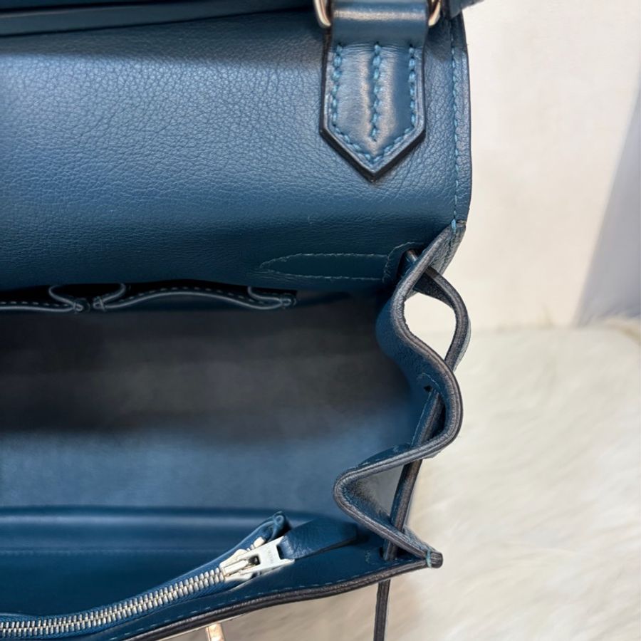 Hermes Jypsiere 28 霧霾藍 藍色 牛皮 銀釦 吉普賽 斜背包-41