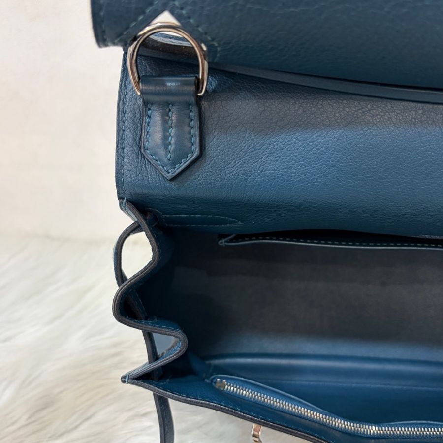 Hermes Jypsiere 28 霧霾藍 藍色 牛皮 銀釦 吉普賽 斜背包-42
