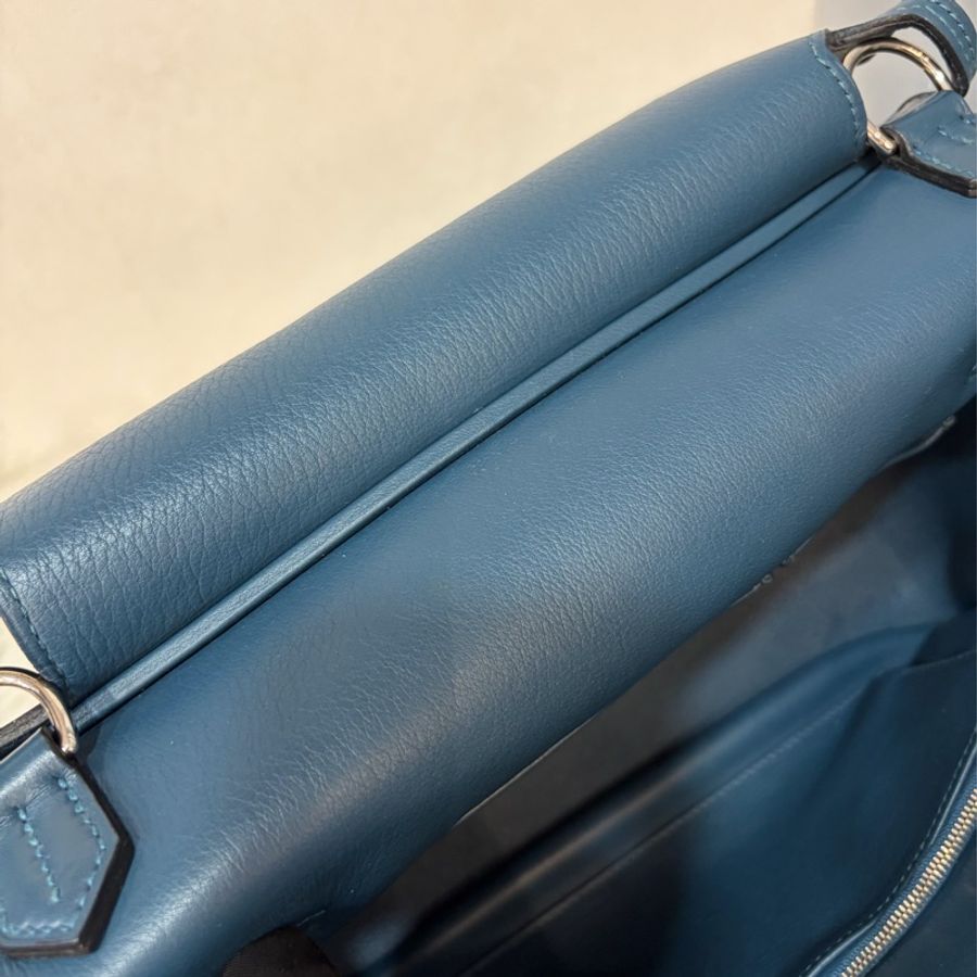 Hermes Jypsiere 28 霧霾藍 藍色 牛皮 銀釦 吉普賽 斜背包-43