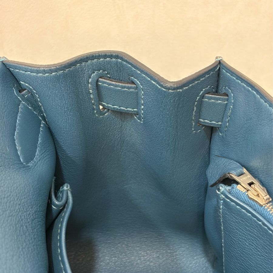 Hermes Jypsiere 28 霧霾藍 藍色 牛皮 銀釦 吉普賽 斜背包-45