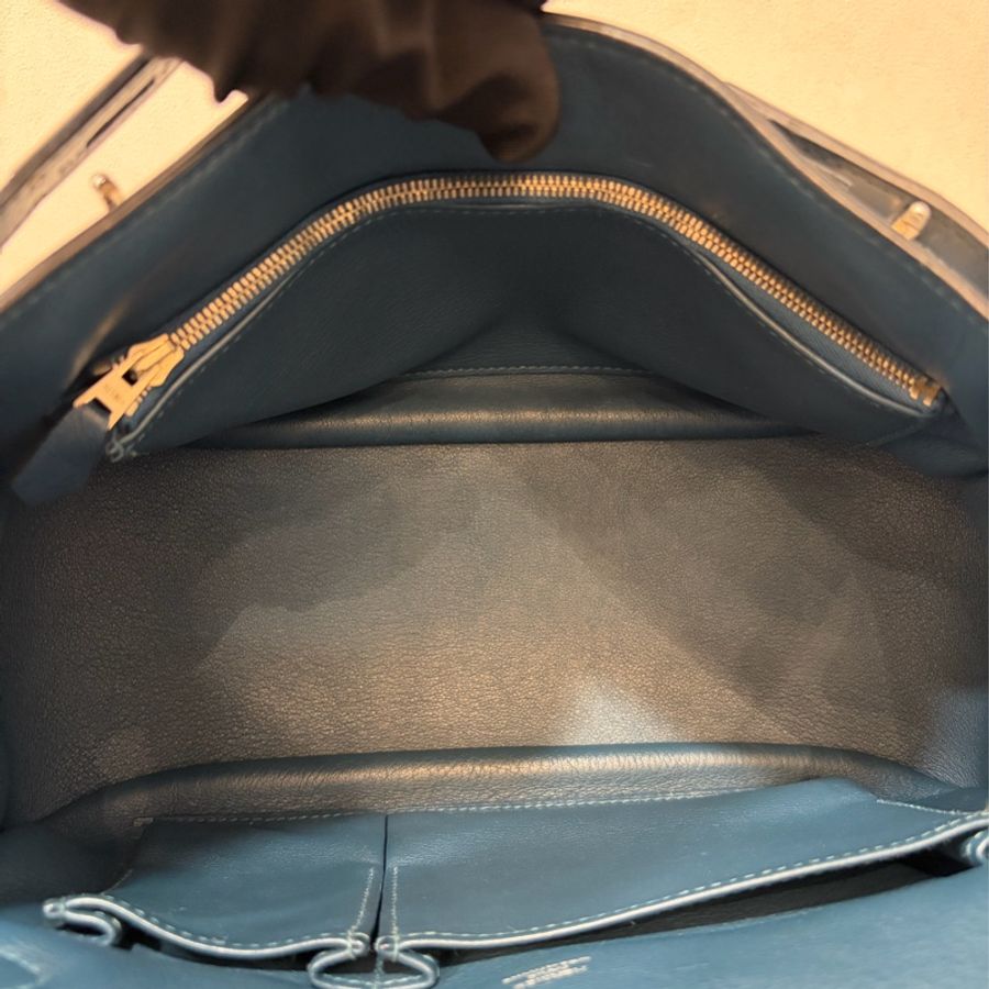 Hermes Jypsiere 28 霧霾藍 藍色 牛皮 銀釦 吉普賽 斜背包-47